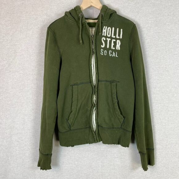VTG Hollister Mens Y2K Thick Zip Up Hoodie Size S Spell Out Distressed Preppy - Picture 1 of 11